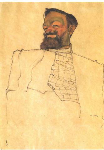 Egon Schiele, Porträt von Carl Reininghaus, 1910. Quelle: Wikimedia Commons (gemeinfrei) Zeichnung eines bärtigen Mannes (Brustbild)